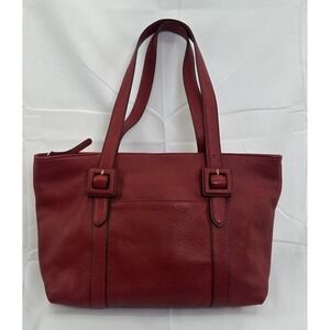 Giani Bernini Red Leather Zip Buckle Shoulder Bag Purse w/ Pockets Double Handle